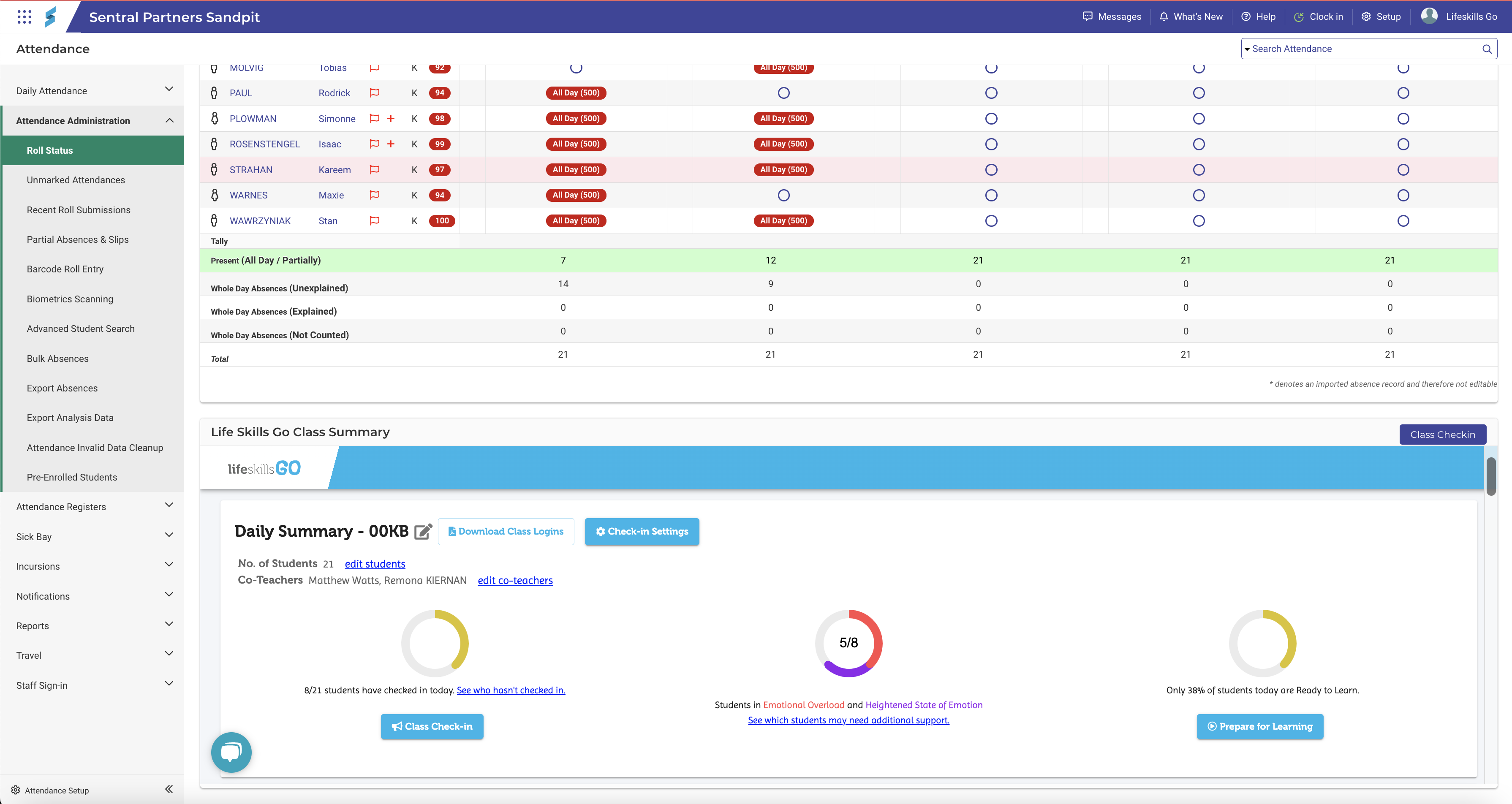 Class summary in Sentral