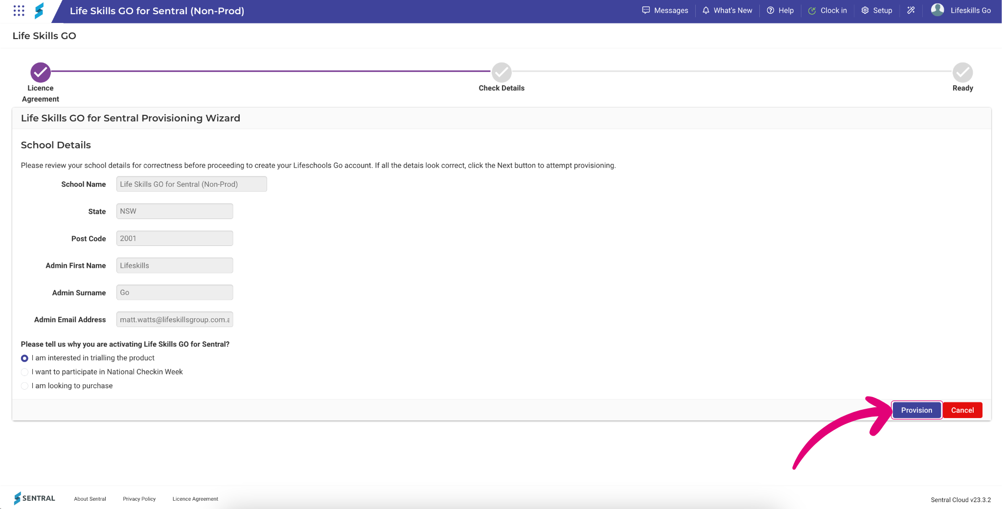 Sentral GO integration setup 2